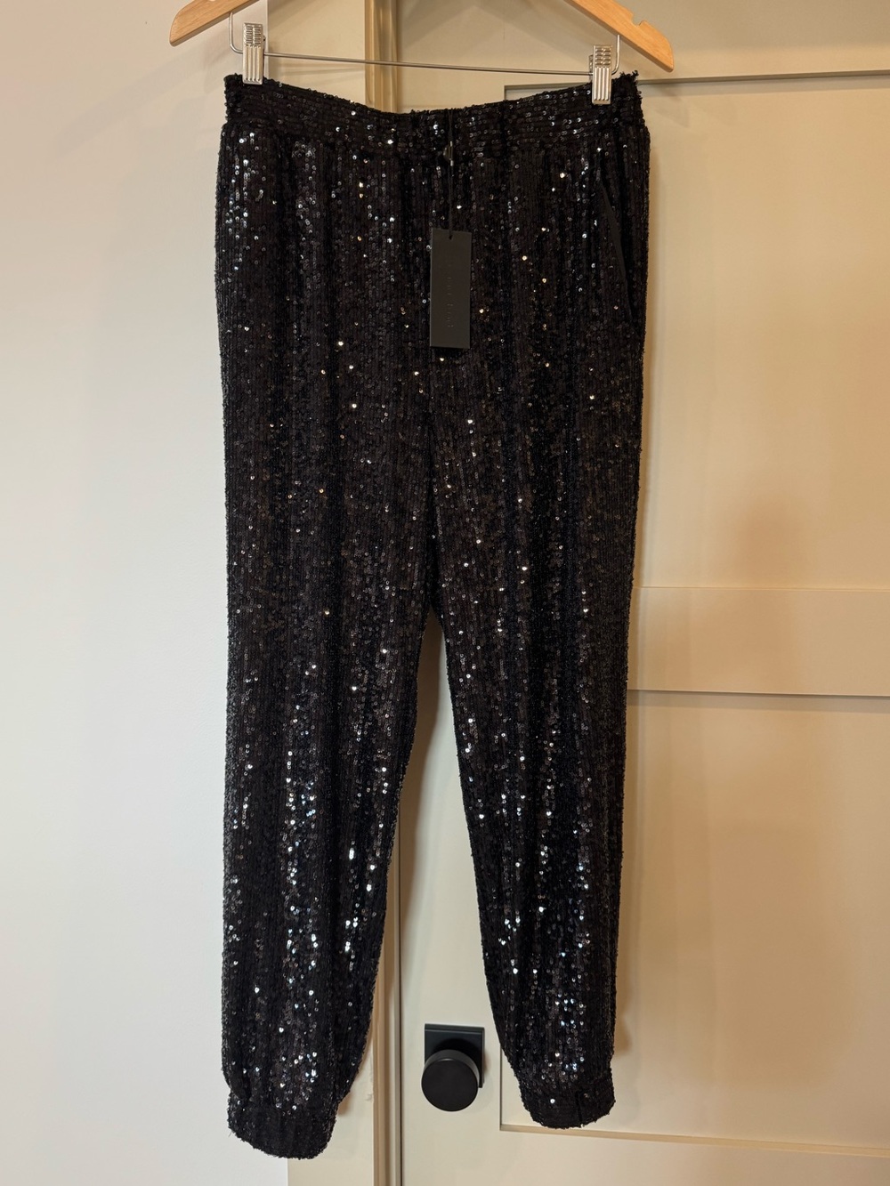Gianni Bini Black Sequin Jogger Pants - Elegant Sparkle